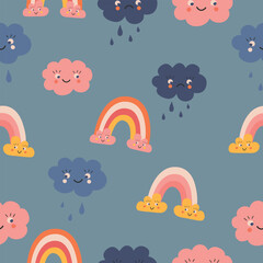 cute retro pattern with rainbows and clouds