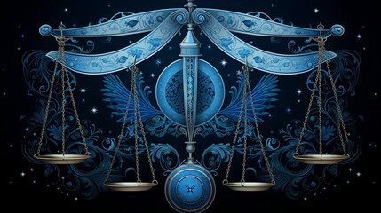 Obraz na płótnie Canvas Libra Zodiac Sign in Serene Blue | Astrological Artistry and Zodiac Illustration, Balanced Beauty