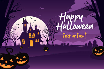 Happy Halloween trick or treat vector illustration background - obrazy, fototapety, plakaty
