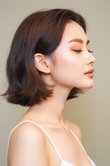 Fototapeta premium Beautiful young asian woman with clean fresh skin, beauty natural skin, Cosmetology. cosmetic concept. Generative ai