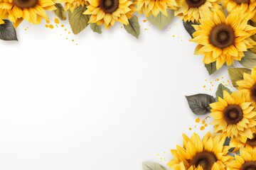 Sunflower border frame on white background. AI generated