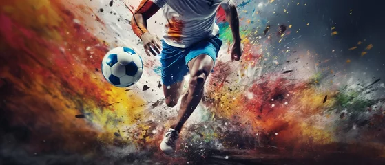 Fotobehang soccer player in action banner football ball © logoinspires