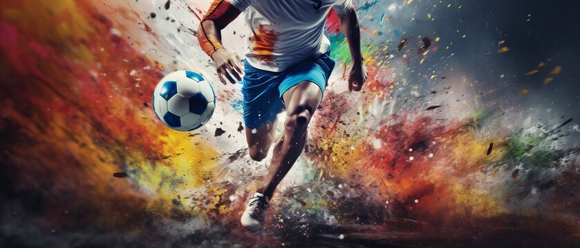 Fototapeta soccer player in action banner football ball
