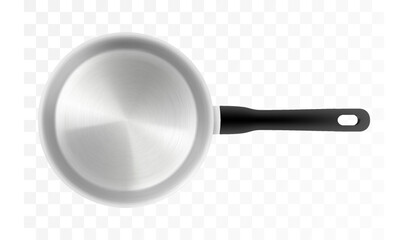 Empty modern steel saucepan isolated on white background. Top view. Realistic 3d vector design. Model of kitchen utensils. Equipment for preparing food