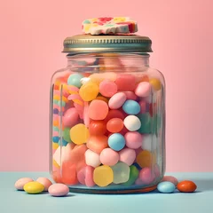 Foto op Canvas Candy wonderland with a close-up shot of colorful candies in a vintage jar, evoking nostalgia and sweetness. AI generated © Anton