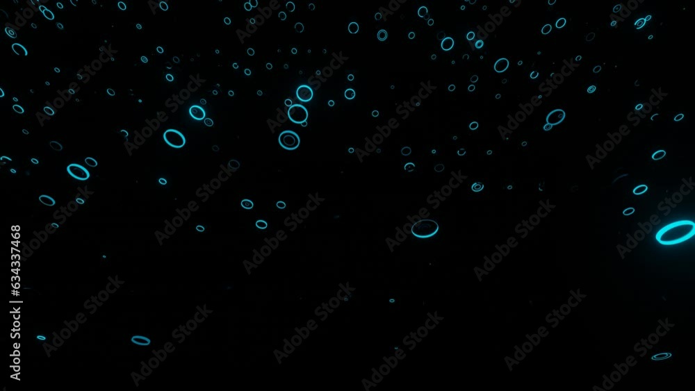 Poster modern animated loop background. blue flashing rows of rings on a black background. 3d render