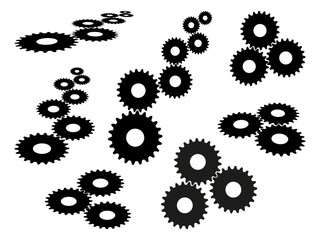 Set of Gears. Business development, teamwork concept. Mechanism wheels logo. Cogwheel concept template. Solving problems, settings, process, progress business icon. UI symbol. 