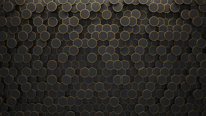Abstract 3D Wall Background with Black / Gold Circles - 8k