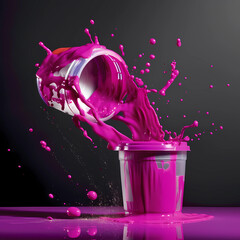 Dripping Creativity: Viva Magenta Paint Can Falls, Unleashing a Dynamic Splash on the Floor. AI Generated.