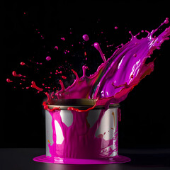 Colorful Chaos: Viva Magenta Paint Can Creates a Stunning Splash and Splatter. AI Generated.