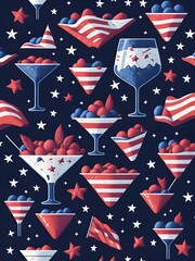 4th July background, cocktails on a dark blue background, Generative AI