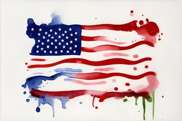 Usa flag watercolor abstraction. AI generated illustration