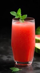 Refreshing Summer Quencher Glass of Watermelon and Cucumber Juice Garnished with Mint, a Cooling Delight