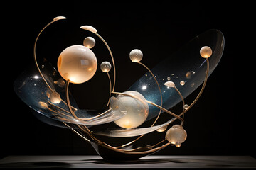 Unique sculpture inspired by celestial bodies, with elegant curves and shapes of planets and stars