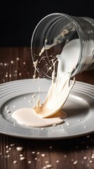 The Art of Spilled Milk A Captivating Scene on a White Plate, Evoking Emotions