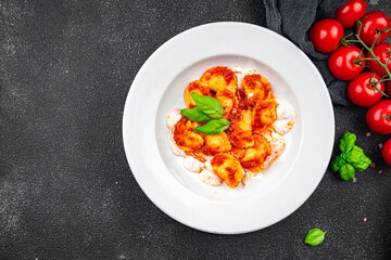 ravioli meat tomato sauce italian food meal snack on the table copy space food background rustic top view