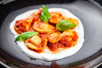 ravioli meat tomato sauce italian food meal snack on the table copy space food background rustic top view