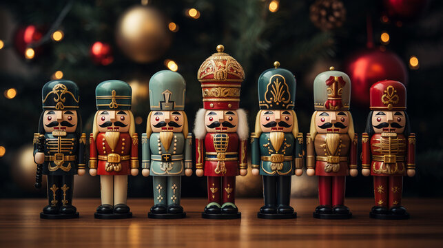 Nutcrackers: A collection of vibrant and ornate nutcrackers, each with its own unique design, adding charm to Christmas decor 