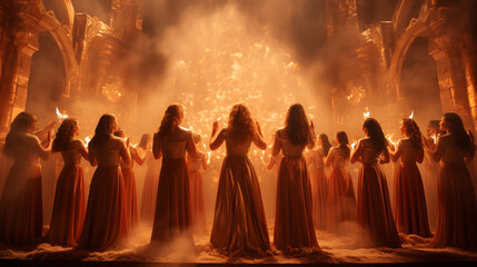 Christmas Choir: A choir singing hymns in front of a candlelit backdrop, radiating the harmonious spirit of Christmas 