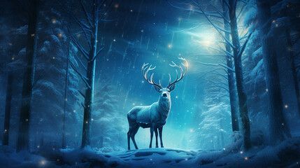 Magical Reindeer: A captivating image of reindeer in a winter forest, with the Northern Lights dancing in the sky, creating a truly magical moment 