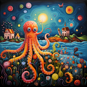 Octopus art background