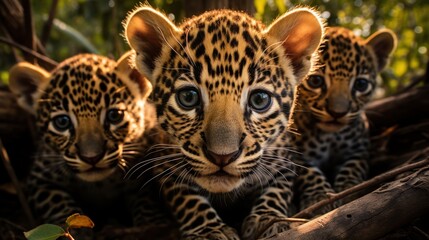 Three jaguar cubs and their crew