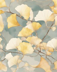 Gingko Leaves Watercolor and Line Art, Generative AI