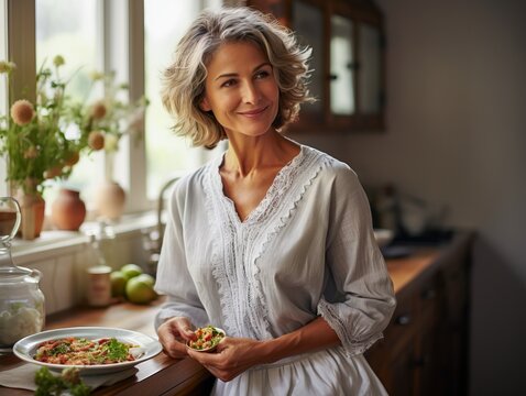 Beautiful Mature Woman At Home, Generative Ai