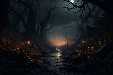 Obraz premium Mystical Shadows: A Bone-Chilling Halloween in the Spooky Haunted Forest