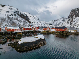 Red Fishercabins in Nussfjord, Norway - 634346842
