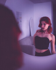 woman in mirror retro style