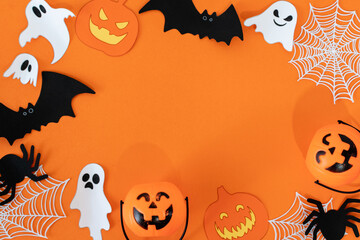 Halloween night frame with bats and Jack Lanterns. Halloween party border.