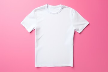 This classic white t-shirt with its stylish short sleeves provides a perfect contrast against the soft pink backdrop, creating a simple yet timeless look