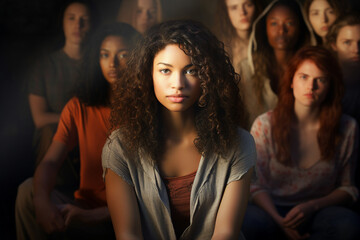 Generative ai collage photo image picture of girls group have meeting listen speaker speech