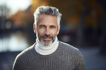 Generative ai collage portrait of handsome guy looking in camera wear season warm jumper sweater