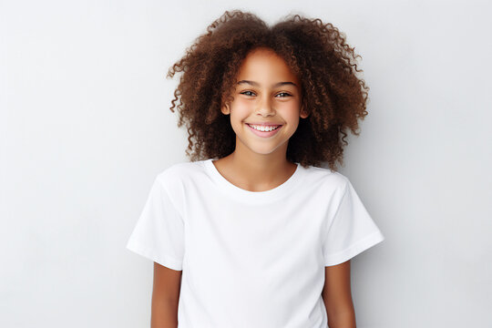 Generative AI picture of adorable pretty girl school teen age smiling overjoyed portrait isolated white color background