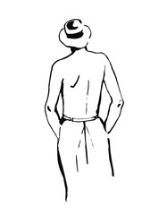 Man standing silhouette from behind, no shirt