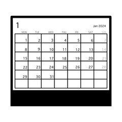 January 2024 calendar page on wood background. Calendar background for reminder, business planning, appointment meeting and event.