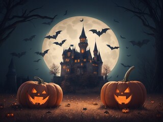 halloween background with pumpkin and bats