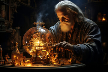 Mysterious magician performing awe-inspiring tricks in a mystical setting