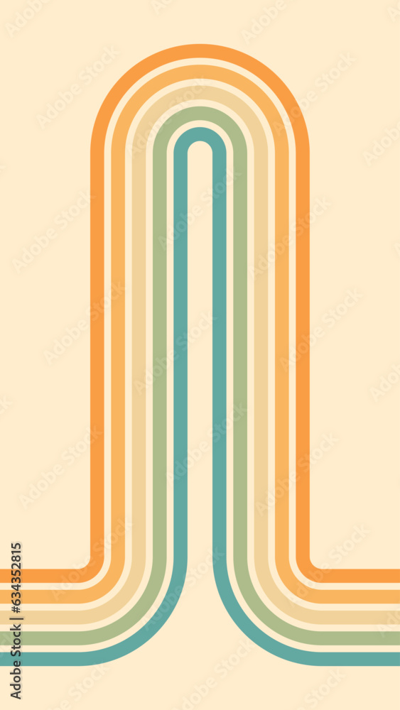 Wall mural abstract background of rainbow groovy wavy line design in 1970s hippie retro style. vector pattern r