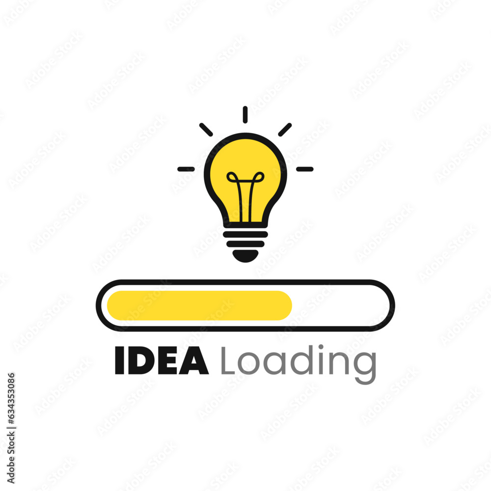 Poster idea loading concept with light bulb and loading bar. loading ideas in flat style. vector illustrati