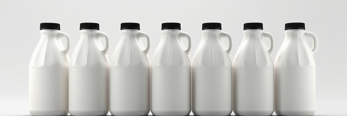 milk gallon plastic bottles with handle mockup, dairy product packaging for product branding and presentation,banner