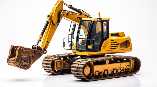 a yellow excavator isolated on a white background. Generative AI