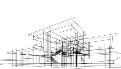 Architectural sketch of modern house