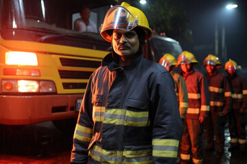 Fototapeta premium Portrait of Indian asian fire fighter worker in uniform