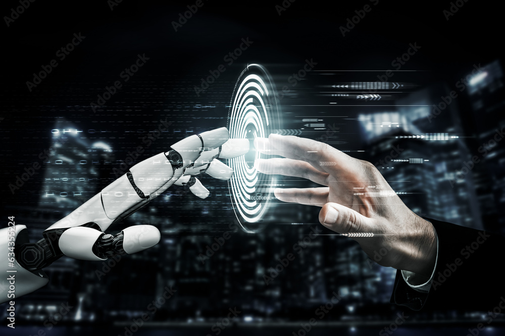 Poster 3d rendering futuristic robot technology development, artificial intelligence ai, and machine learni