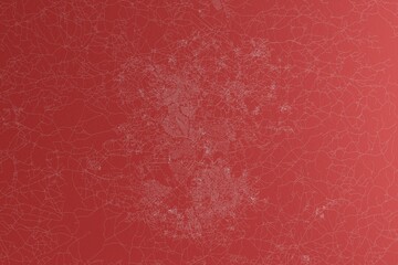 Fototapeta premium Map of the streets of Lilongwe (Malawi) made with white lines on red paper. Top view, rough background. 3d render, illustration