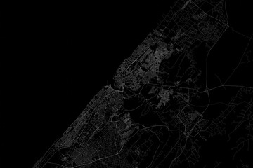 Stylized map of the streets of Rabat (Morocco) made with white lines on black background. Top view. 3d render, illustration