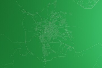 Map of the streets of Taif (Saudi Arabia) made with white lines on green paper. Rough background. 3d render, illustration